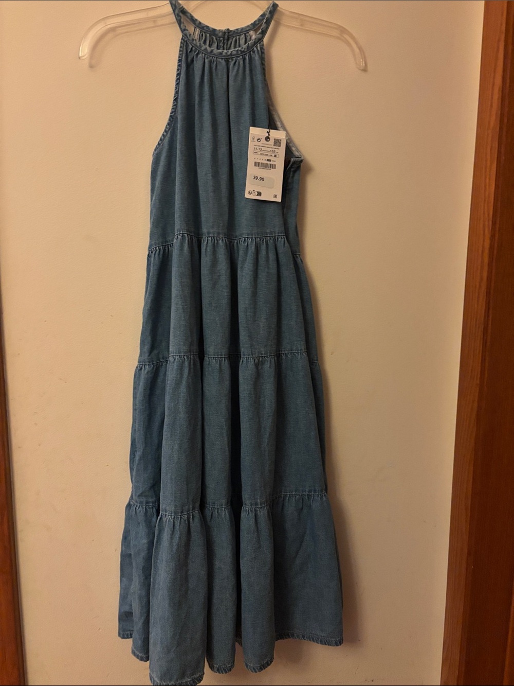 Zara Light Denim Blue Tiered Halter Dress